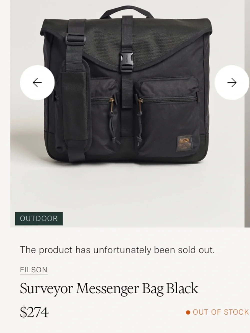 Filson Black Messenger Bag with Front Pockets